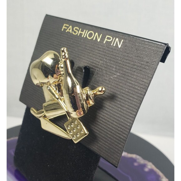 Vintage Signed AJC Culinary Chef Hat Utensils Knife Gold Tone Brooch - Picture 4 of 9